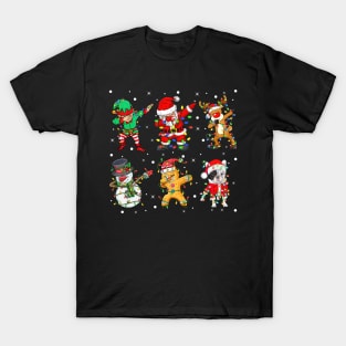 Dabbing Dab Santa Elf Frenchie French Bulldog Dog Friends Christmas Lights T-Shirt